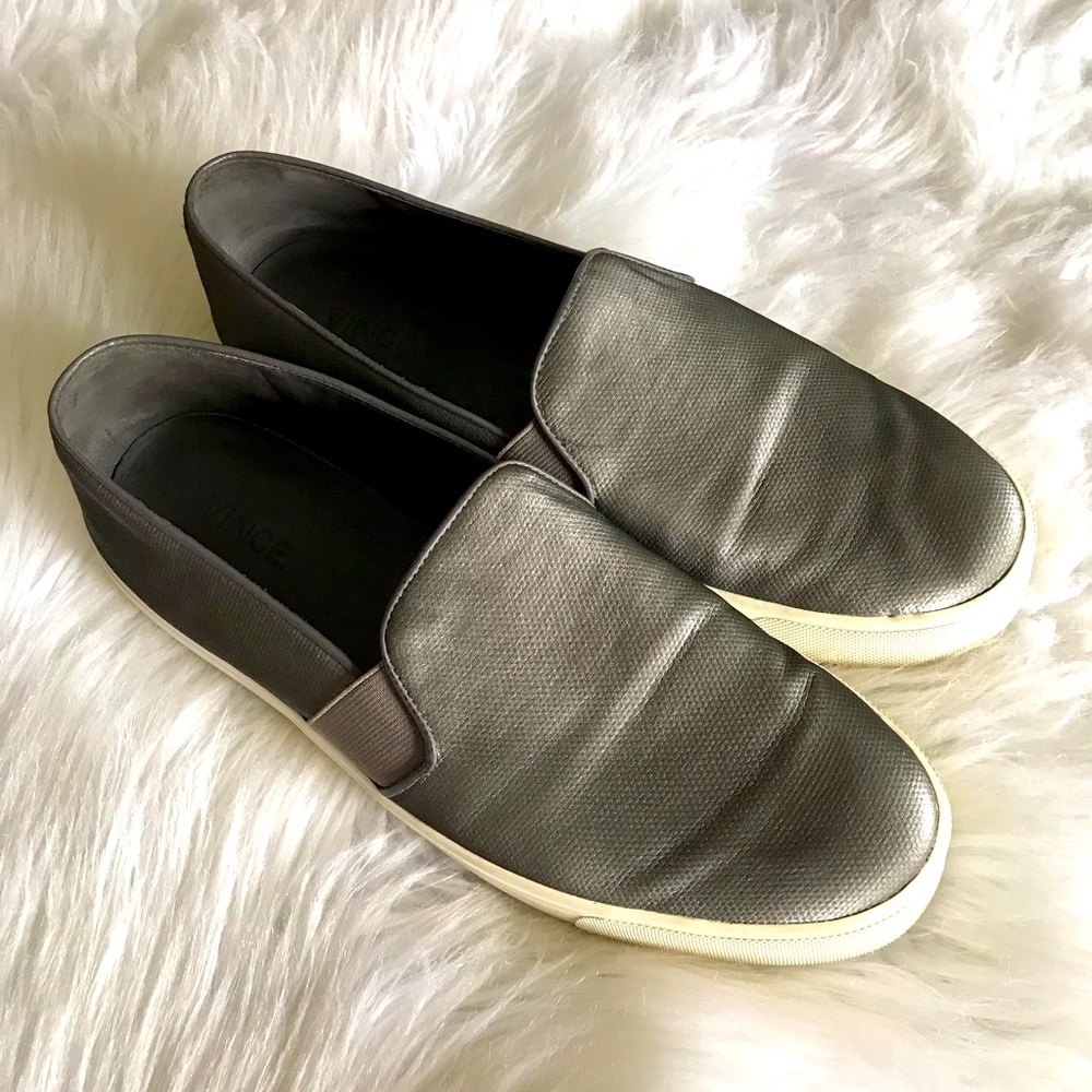 Vince textured metallic gray silver slip on shoes 9.5 but run big